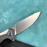 KUBEY KB235F Nova Frame Lock Flipper Folding Knife Gray 6AL4V Titanium Handle 3.66" Bead Blasted 14C28N