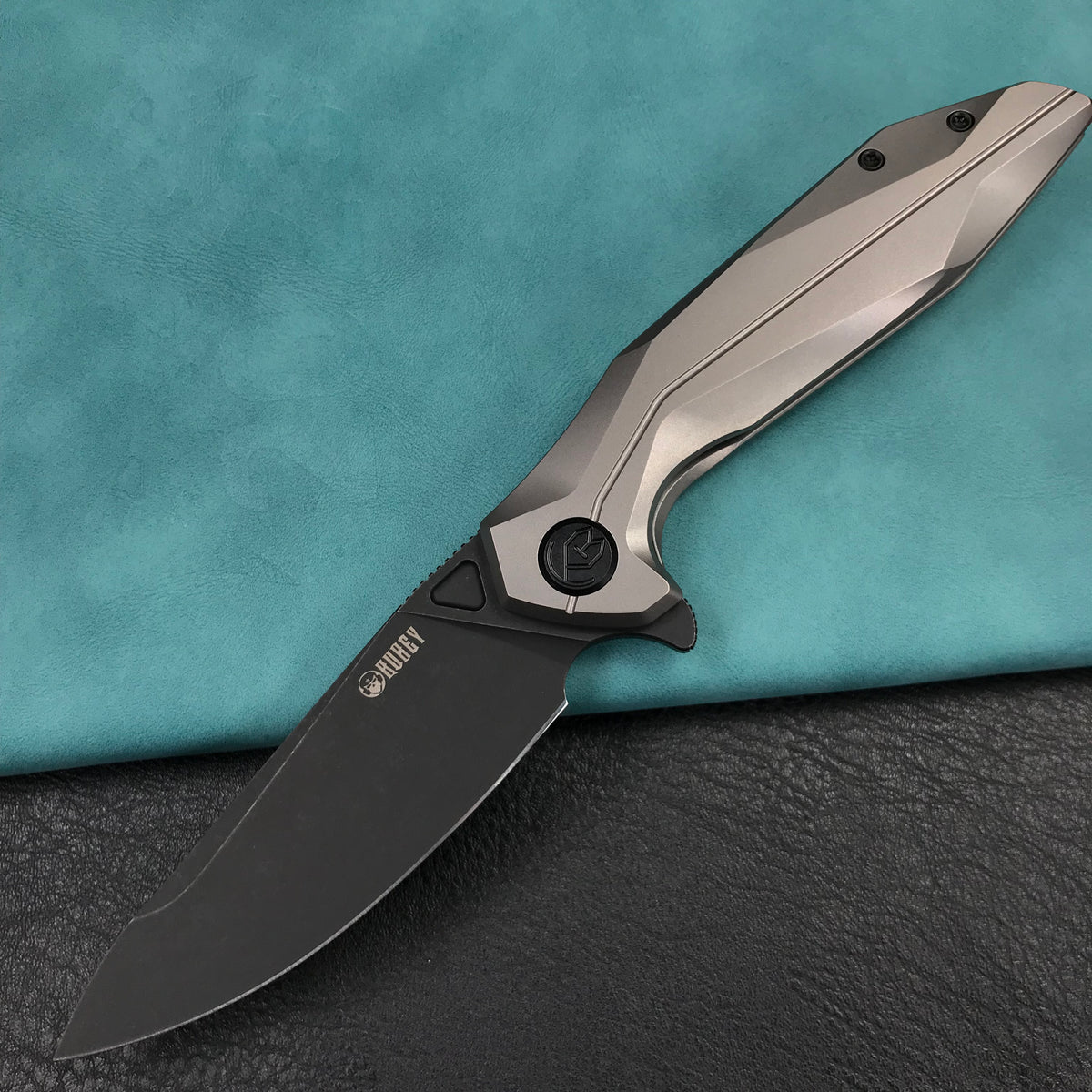 KUBEY KB235E Nova Frame Lock Flipper Folding Knife Gray 6AL4V Titanium Handle 3.66" Darkwashed 14C28N