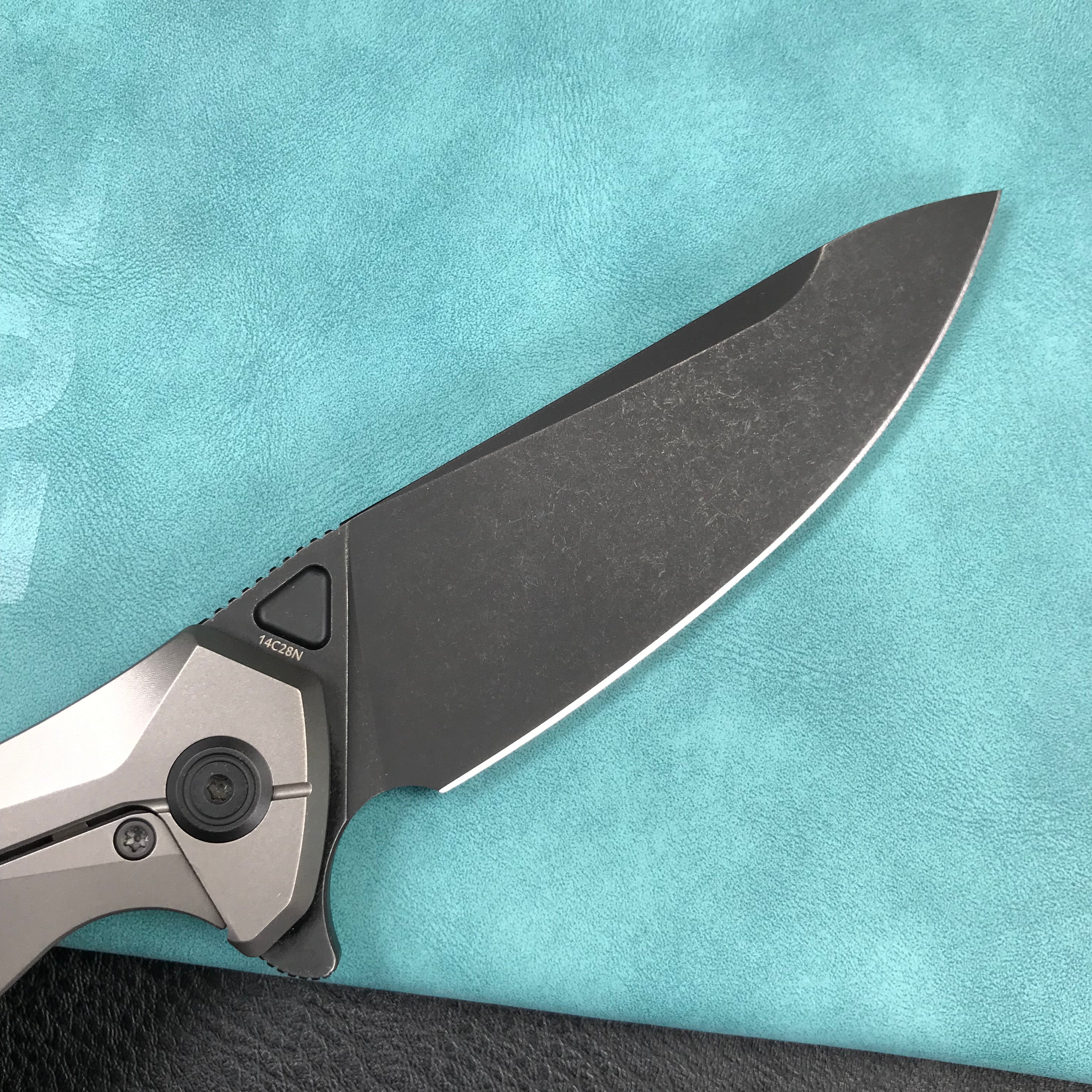 KUBEY KB235E Nova Frame Lock Flipper Folding Knife Gray 6AL4V Titanium Handle 3.66" Darkwashed 14C28N