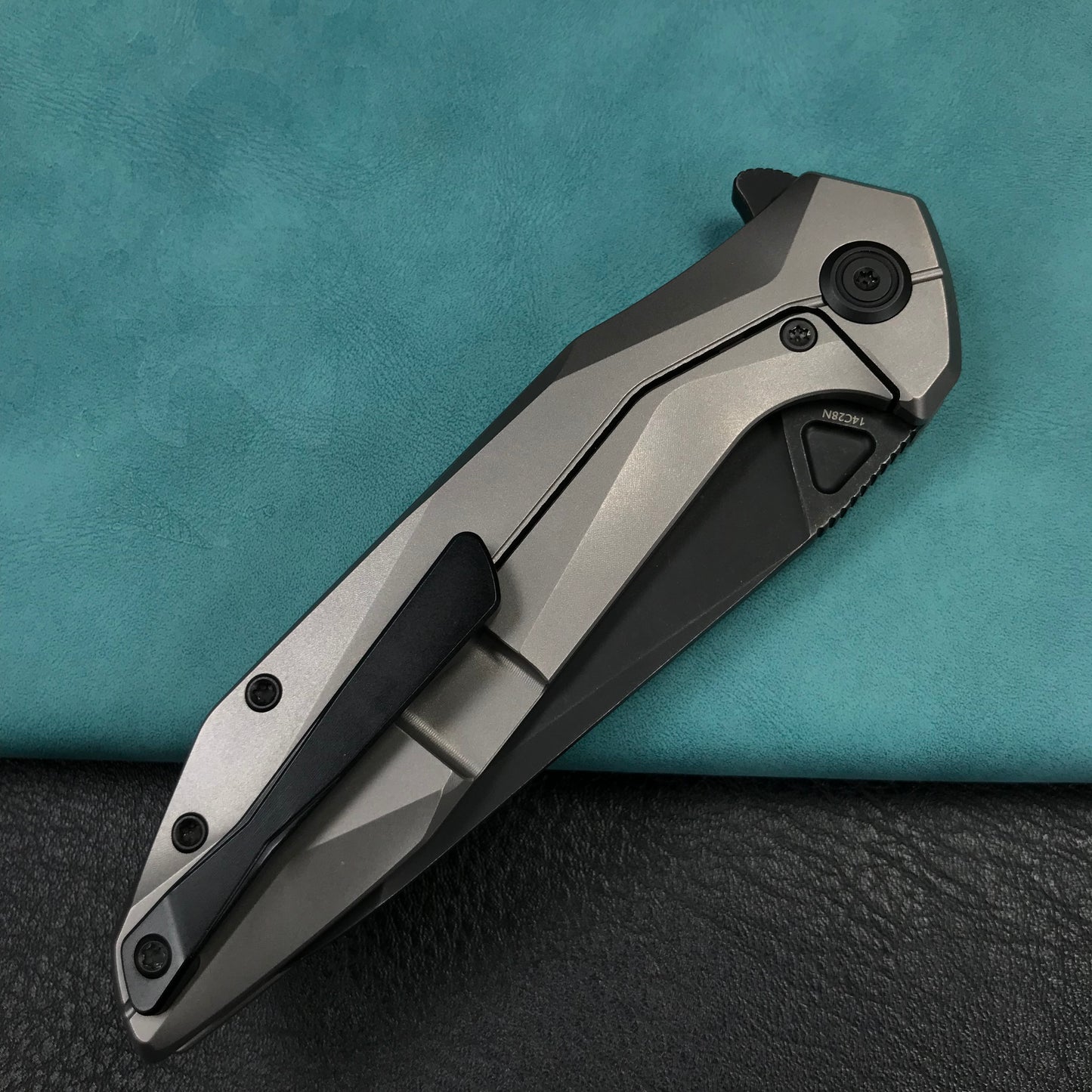 KUBEY KB235E Nova Frame Lock Flipper Folding Knife Gray 6AL4V Titanium Handle 3.66" Darkwashed 14C28N