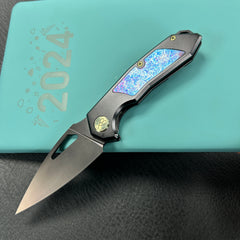 kb knives KB286B Coeus Outdoor Folding Knife Black Titanium Handle w/Timascus Inlays 3.11" Black DLC S35VN Blade