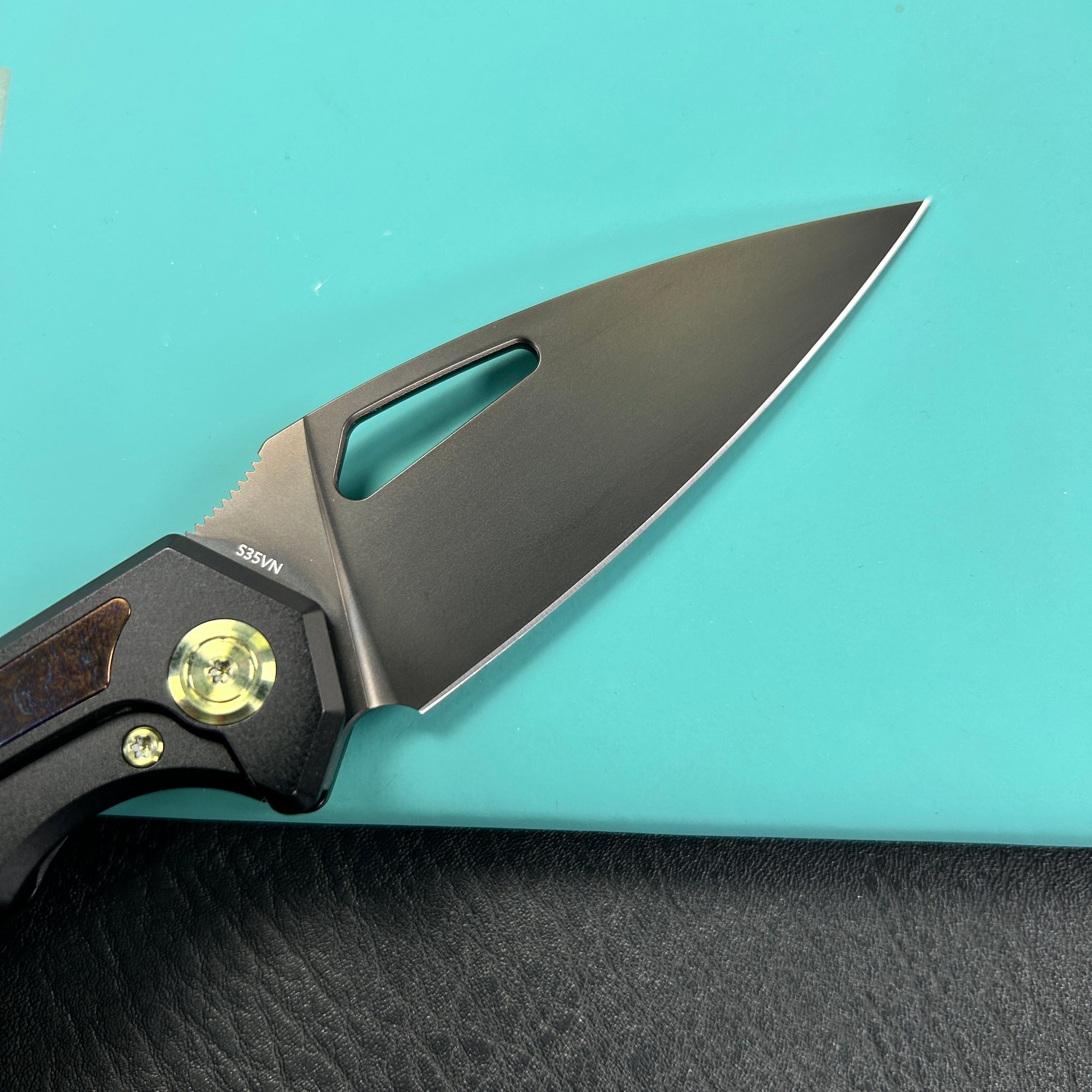 kb knives KB286B Coeus Outdoor Folding Knife Black Titanium Handle w/Timascus Inlays 3.11" Black DLC S35VN Blade