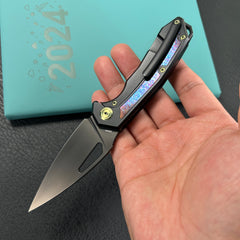 kb knives KB286B Coeus Outdoor Folding Knife Black Titanium Handle w/Timascus Inlays 3.11" Black DLC S35VN Blade