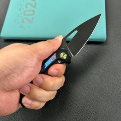 kb knives KB286B Coeus Outdoor Folding Knife Black Titanium Handle w/Timascus Inlays 3.11" Black DLC S35VN Blade