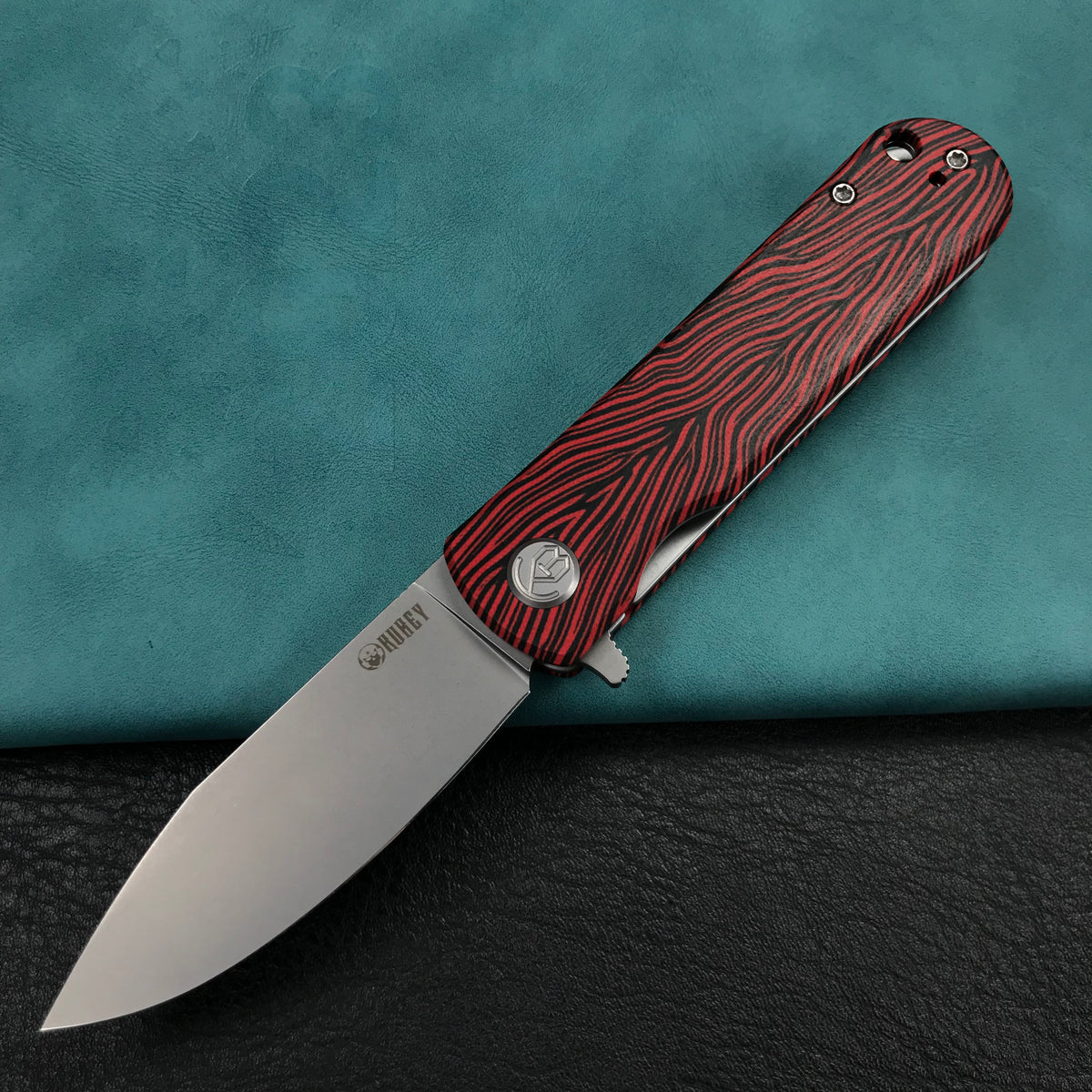 KUBEY KU371E NEO Outdoor Folding Pocket Knife Red black Damascus G10 Handle 3.43" Beadblast AUS-10