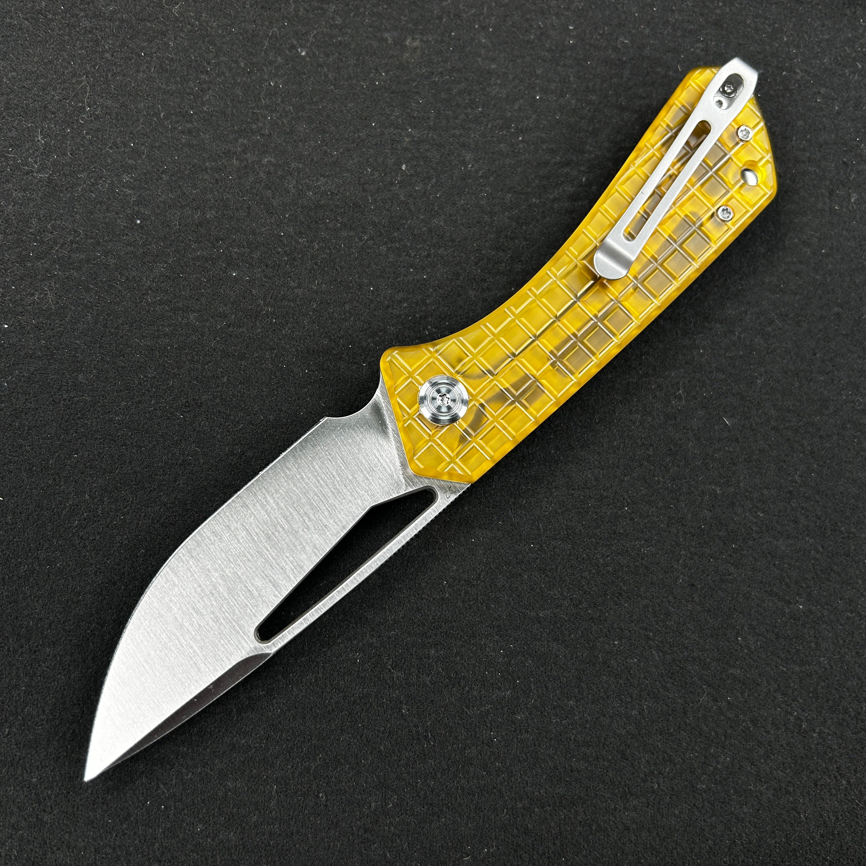 KUBEY KU331J Thalia Front Flipper EDC Pocket Folding Knife  Ultem  Handle 3.27" Satin D2