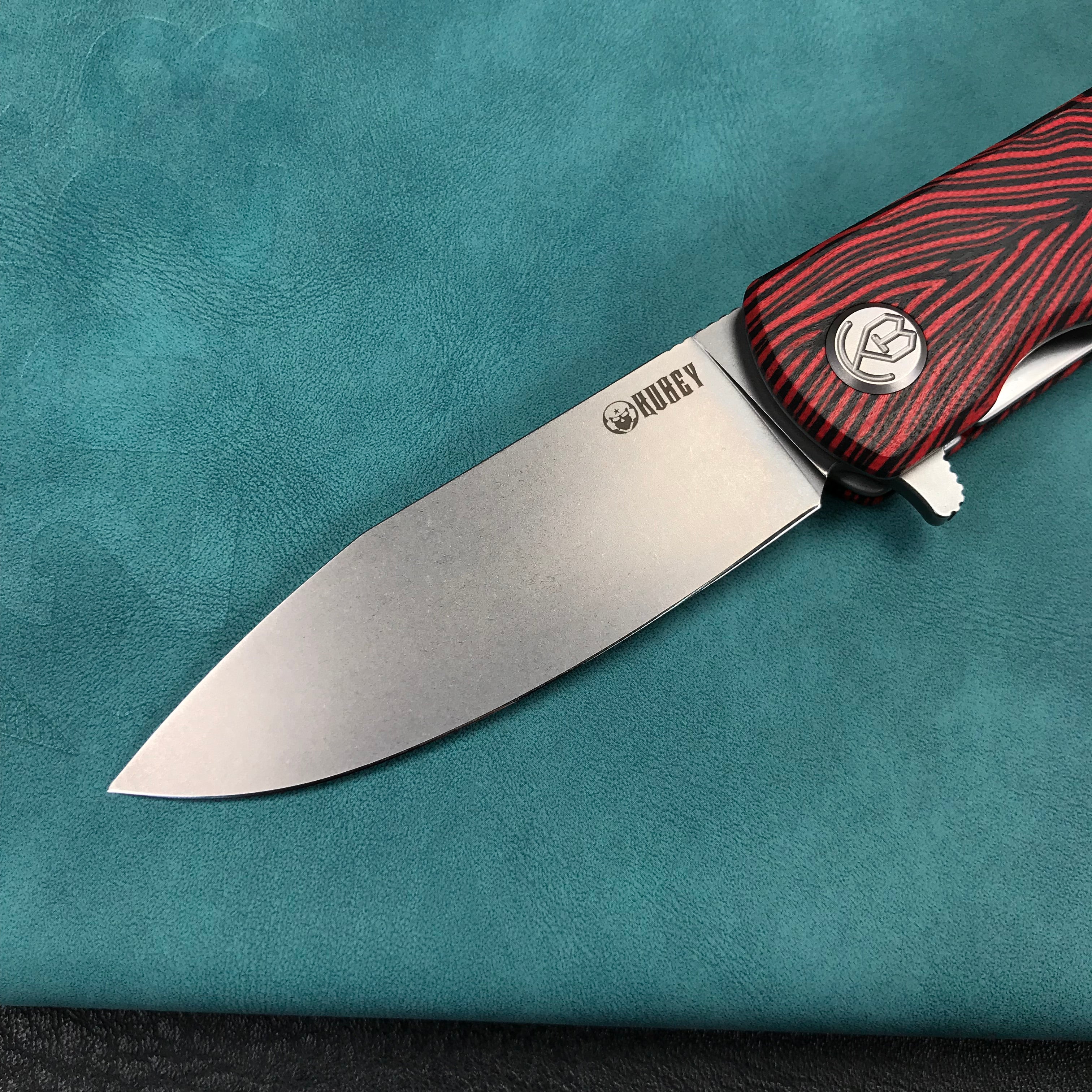 KUBEY KU371E NEO Outdoor Folding Pocket Knife Red black Damascus G10 Handle 3.43" Beadblast AUS-10