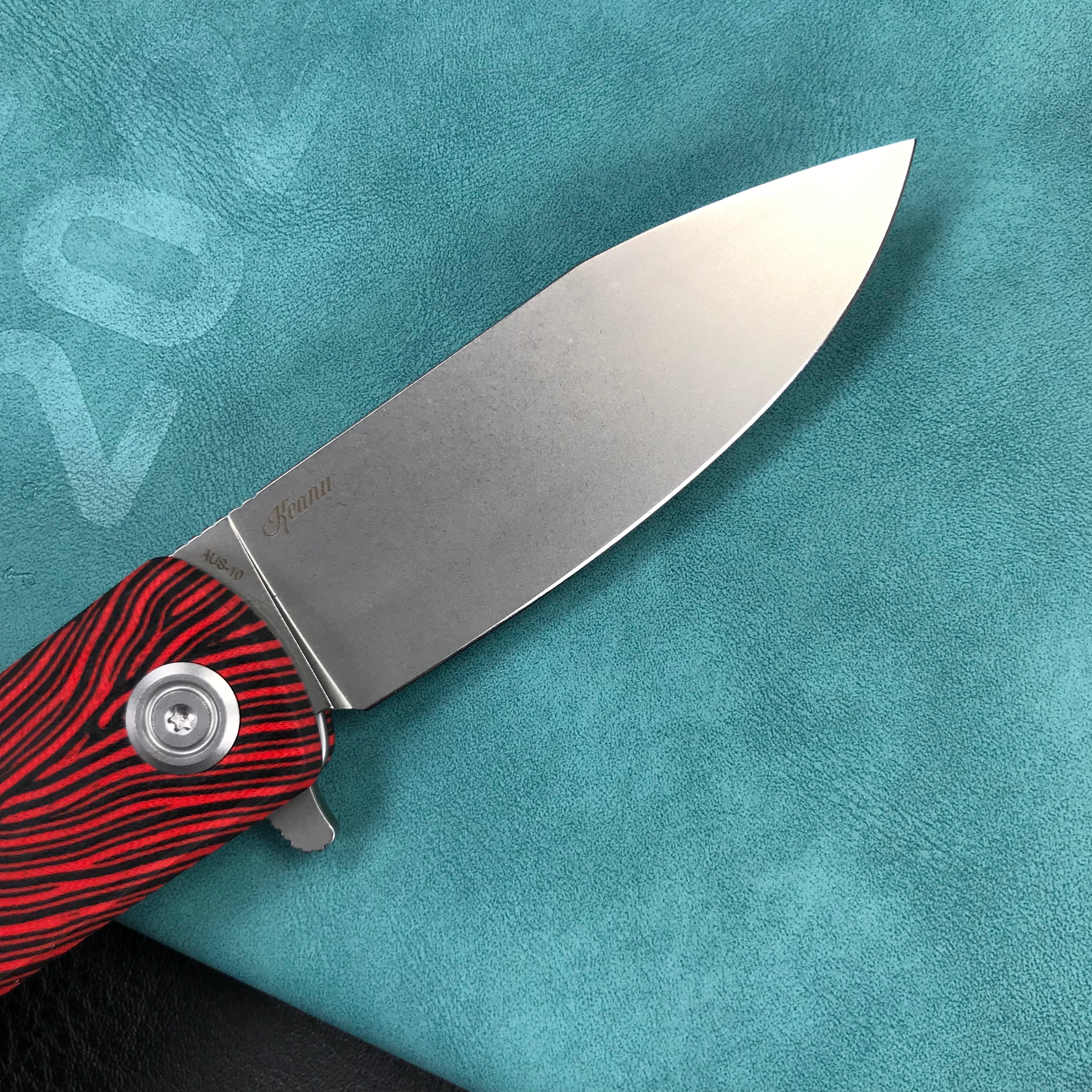 KUBEY KU371E NEO Outdoor Folding Pocket Knife Red black Damascus G10 Handle 3.43" Beadblast AUS-10