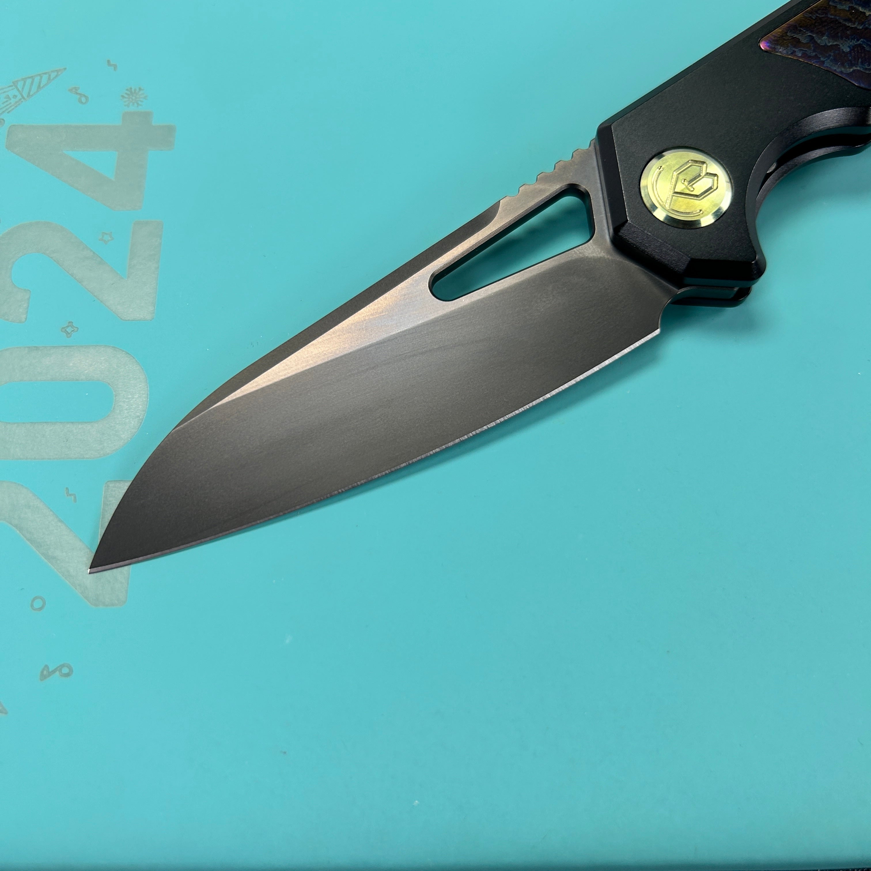 kb knives KB284I Vagrant Pocket Knife Everyday Carry Black Titanium Handle with Timascus Inlays 2.95" Black DLC S35VN Blade