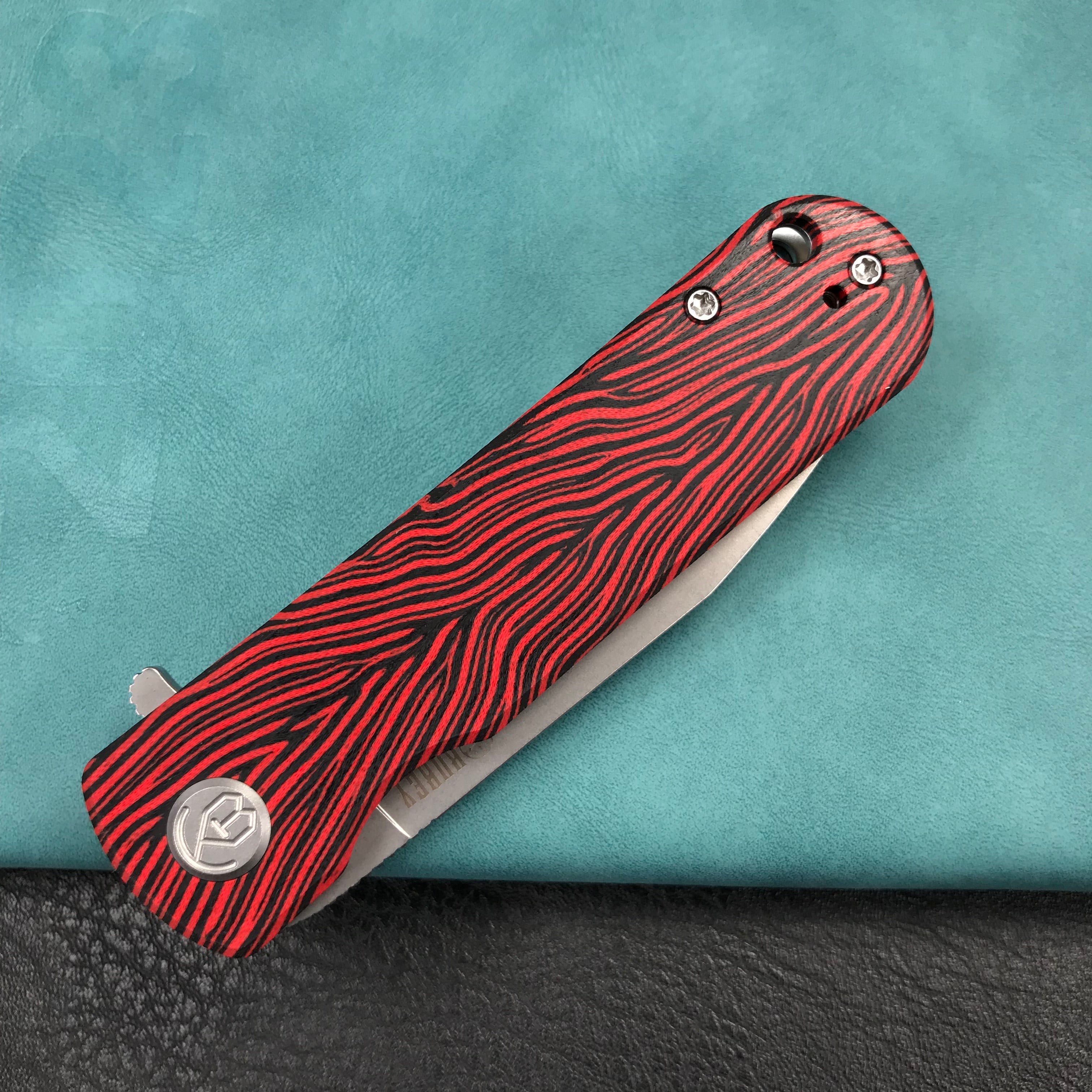 KUBEY KU371E NEO Outdoor Folding Pocket Knife Red black Damascus G10 Handle 3.43" Beadblast AUS-10