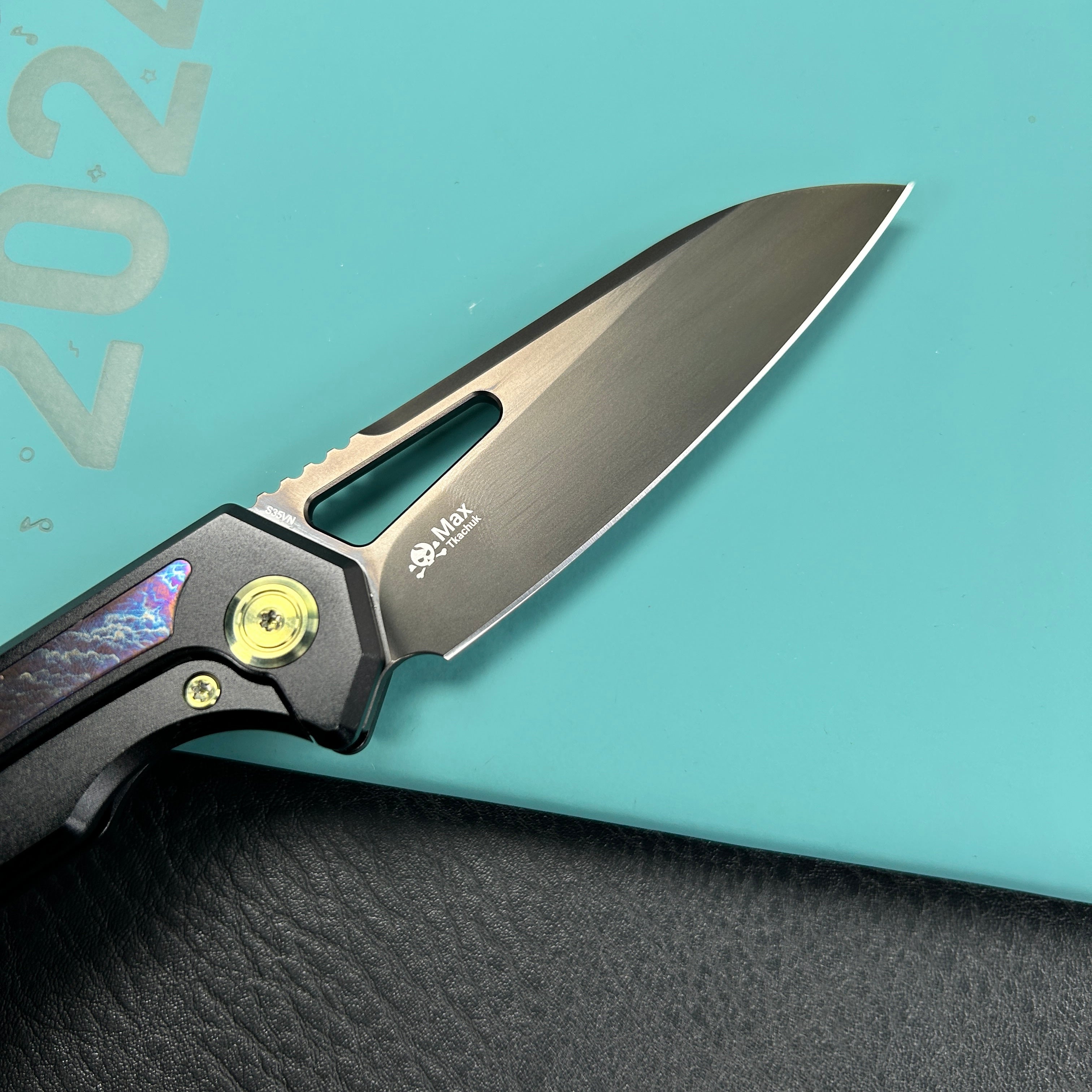 kb knives KB284I Vagrant Pocket Knife Everyday Carry Black Titanium Handle with Timascus Inlays 2.95" Black DLC S35VN Blade