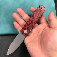 KUBEY KU371E NEO Outdoor Folding Pocket Knife Red black Damascus G10 Handle 3.43" Beadblast AUS-10