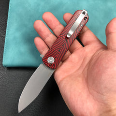 KUBEY KU371E NEO Outdoor Folding Pocket Knife Red black Damascus G10 Handle 3.43" Beadblast AUS-10