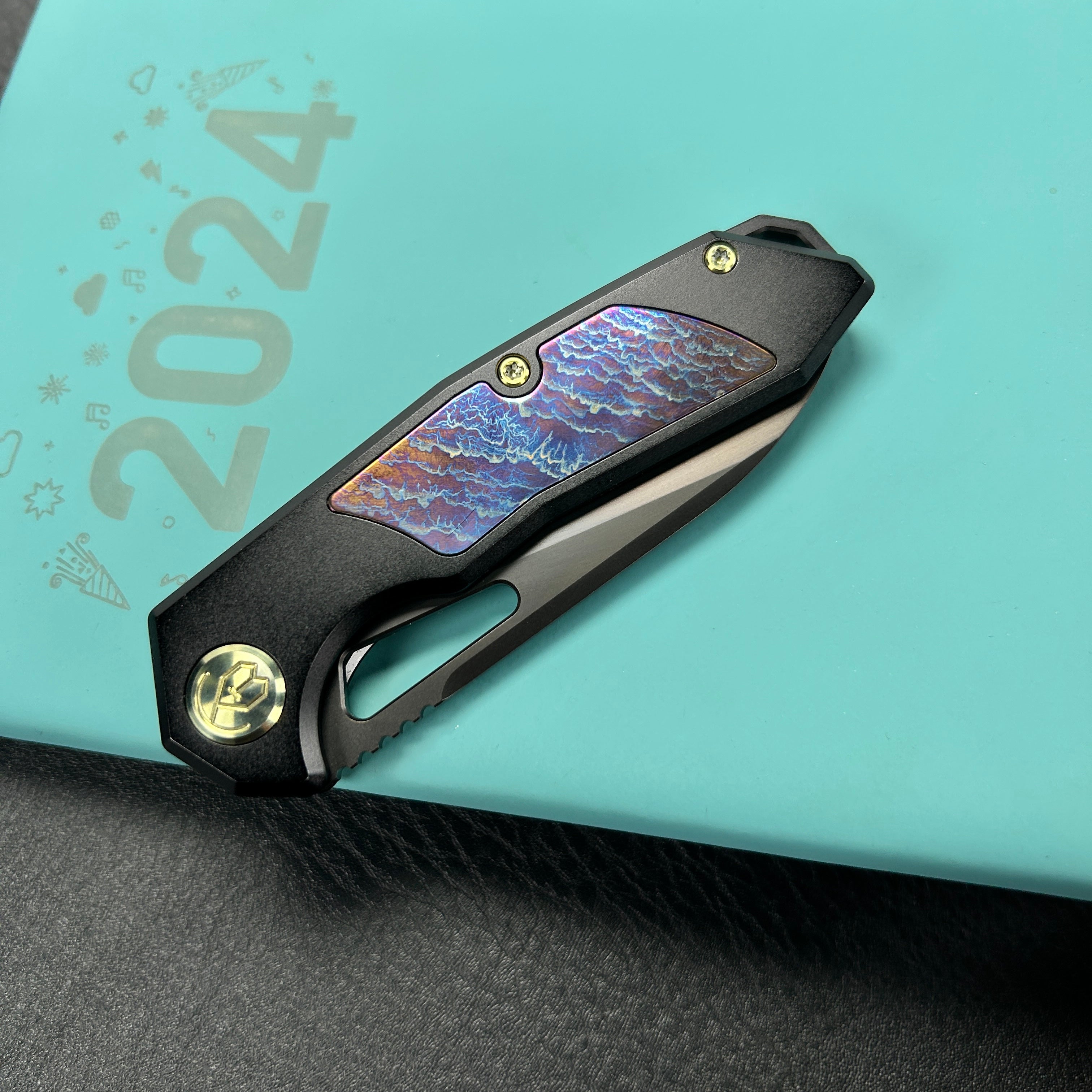 kb knives KB284I Vagrant Pocket Knife Everyday Carry Black Titanium Handle with Timascus Inlays 2.95" Black DLC S35VN Blade