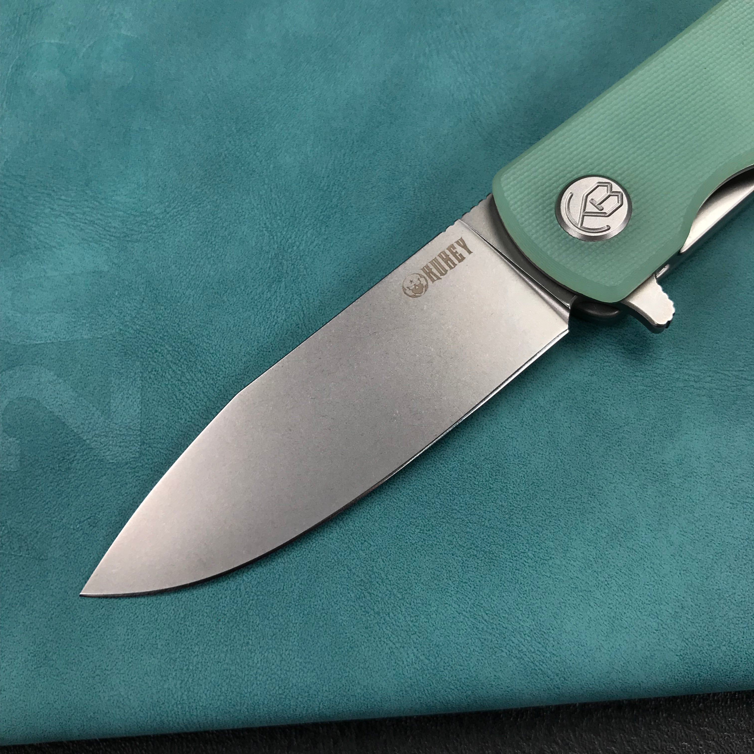 KUBEY KU371C NEO Outdoor Folding Pocket Knife Jade G10 Handle 3.43" Beadblast AUS-10