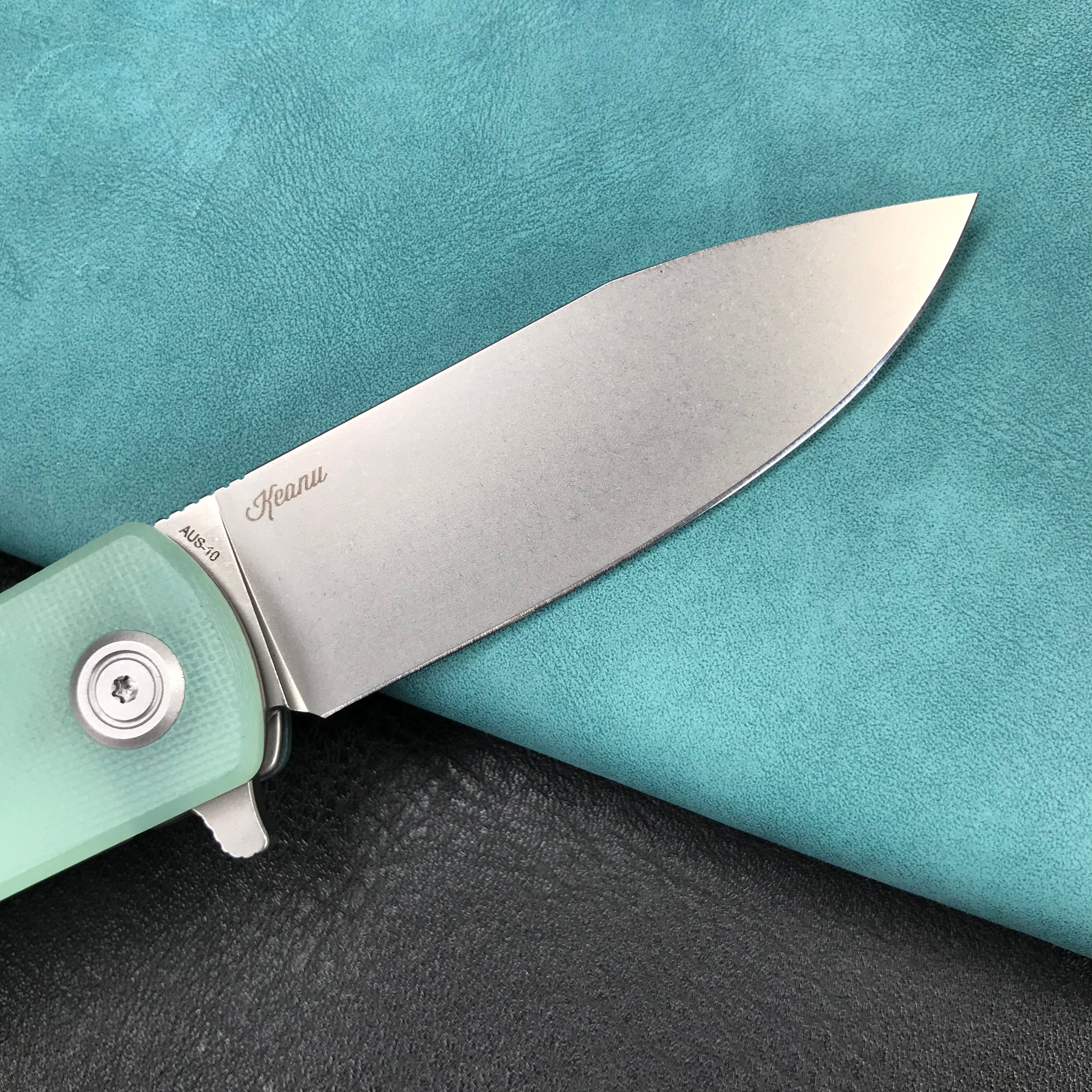 KUBEY KU371C NEO Outdoor Folding Pocket Knife Jade G10 Handle 3.43" Beadblast AUS-10