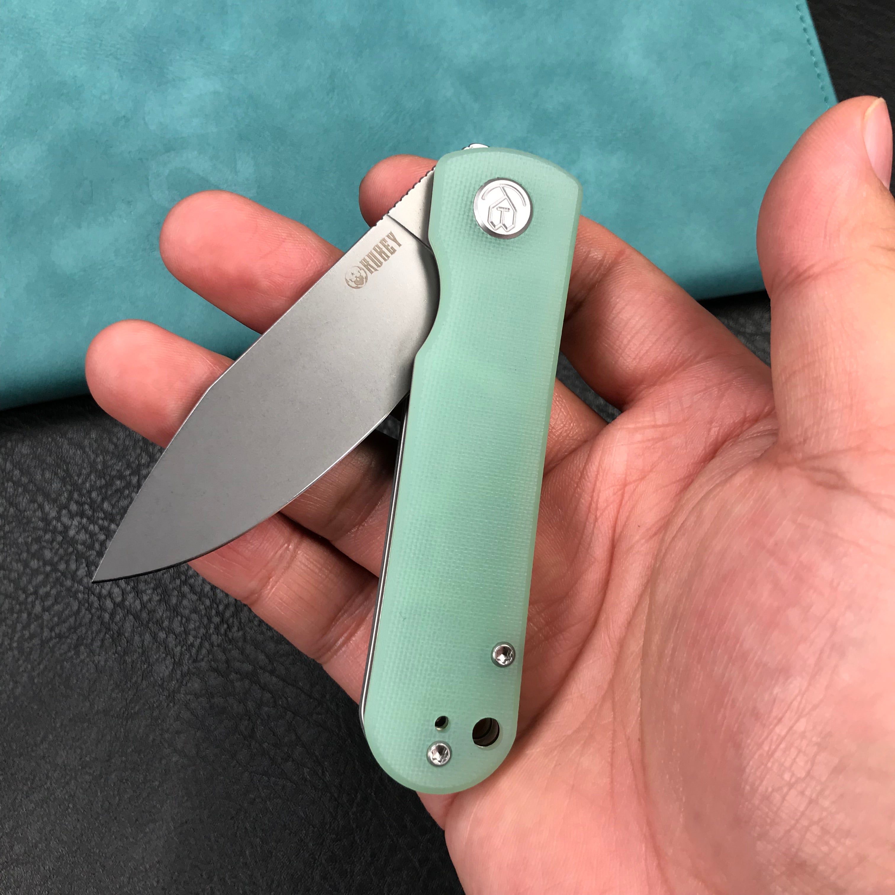 KUBEY KU371C NEO Outdoor Folding Pocket Knife Jade G10 Handle 3.43" Beadblast AUS-10