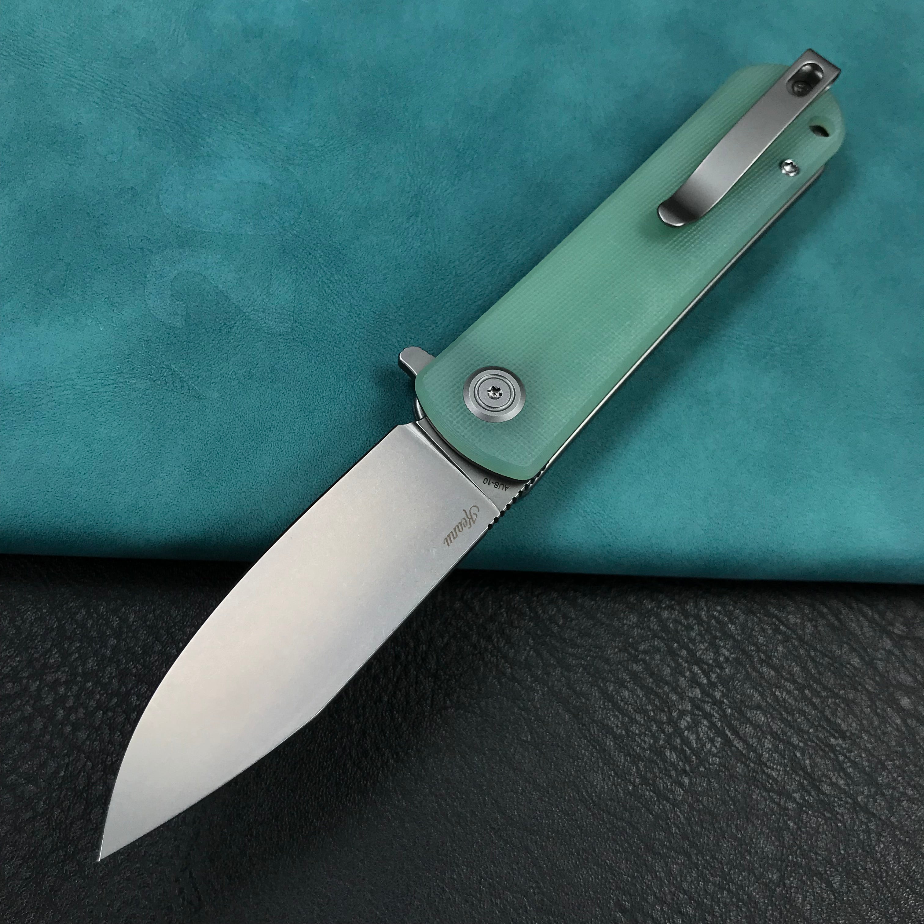 KUBEY KU371C NEO Outdoor Folding Pocket Knife Jade G10 Handle 3.43" Beadblast AUS-10