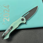 KUBEY KU210K Dugu Liner Lock Folding Knife Jade G10 Handle 2.91'' Blackwash 14C28N Blade