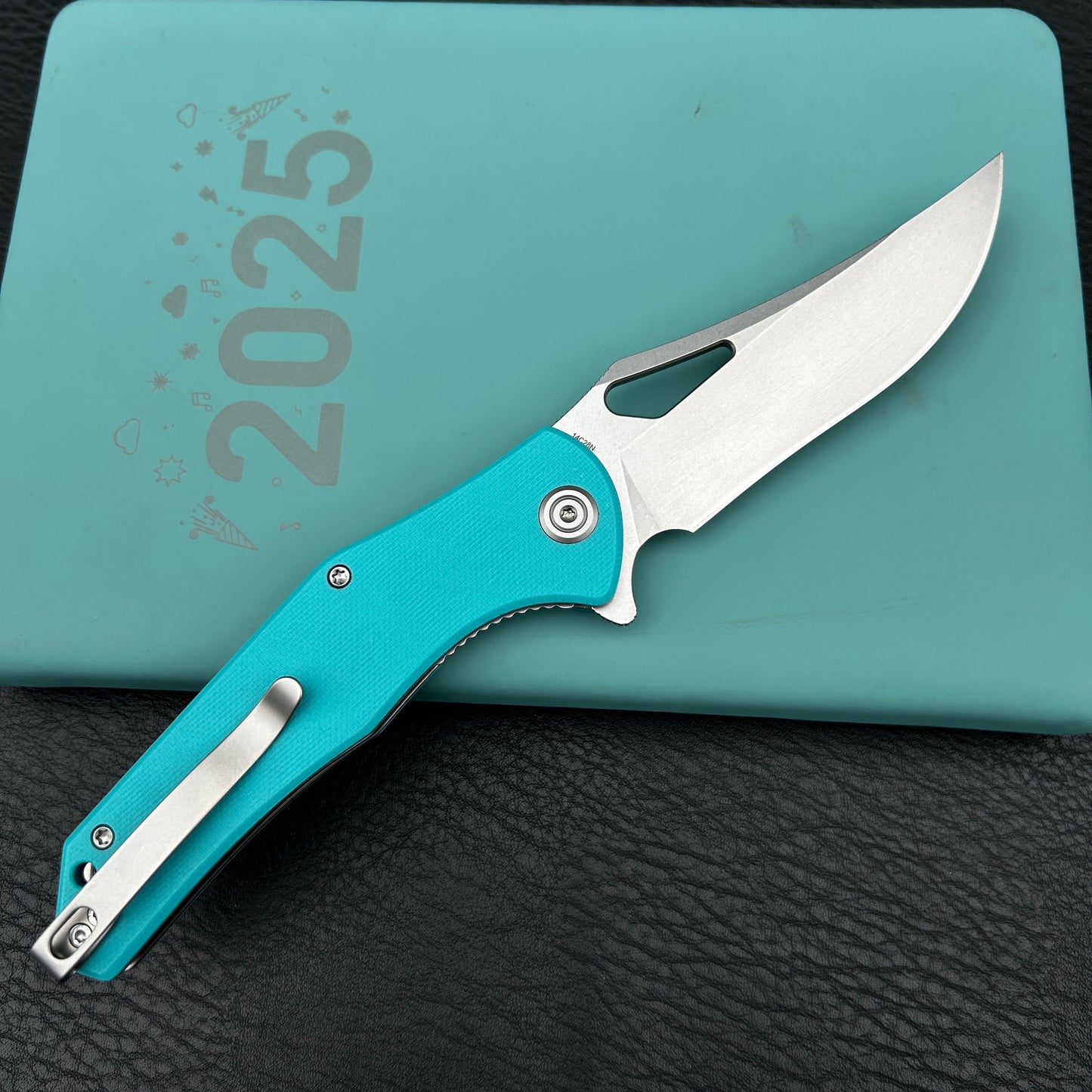 Kubey KU149I Phemius Liner Lock Folding Pocket Knife Tiffany Blue G10 Handle 3.66" Bead Blasted  14C28N