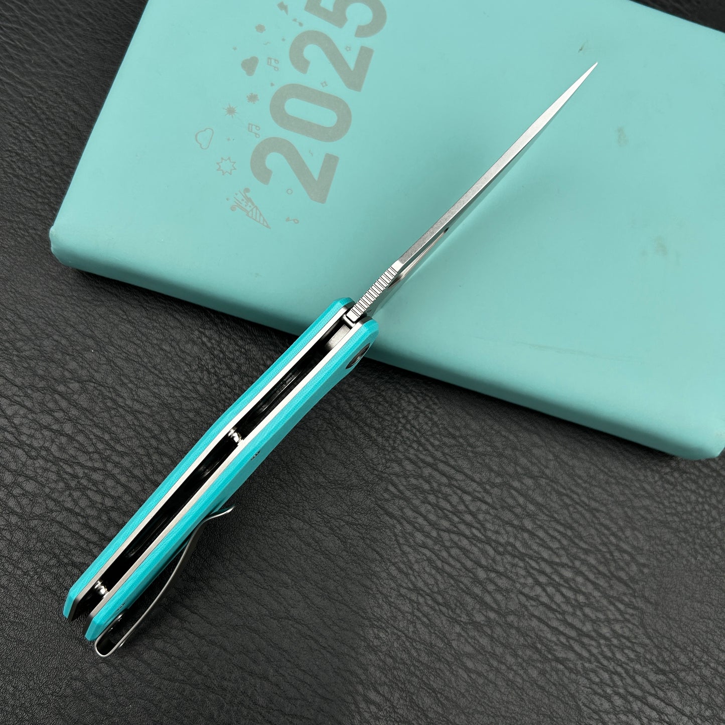 Kubey KU149I Phemius Liner Lock Folding Pocket Knife Tiffany Blue G10 Handle 3.66" Bead Blasted  14C28N