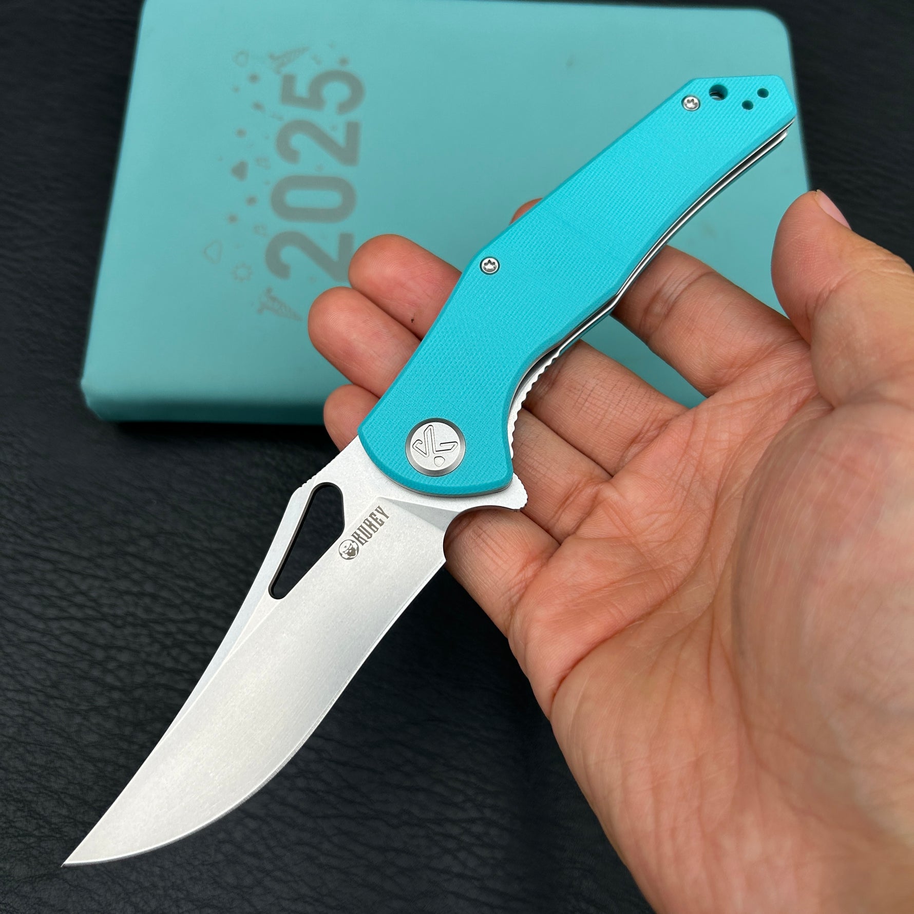 KUBEY knife  KU149I Phemius Liner Lock Folding Pocket Knife Tiffany Blue G10 Handle 3.66" Bead Blasted  14C28N