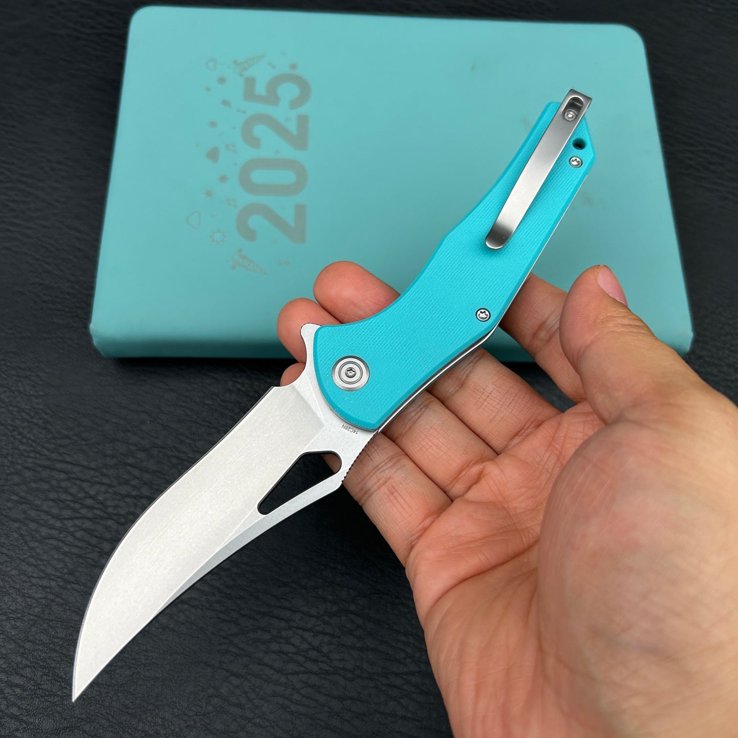Kubey KU149I Phemius Liner Lock Folding Pocket Knife Tiffany Blue G10 Handle 3.66" Bead Blasted  14C28N