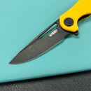 KUBEY  KU210J Dugu Liner Lock Folding Knife Yellow G10 Handle 2.91'' Blackwash 14C28N Blade