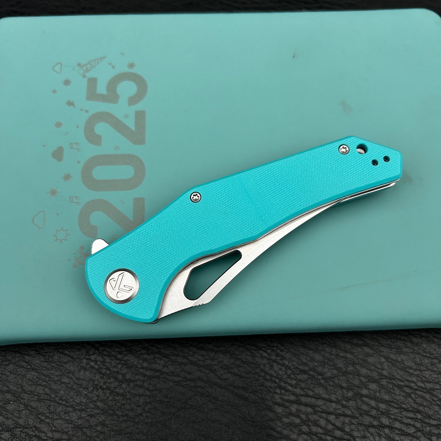 Kubey KU149I Phemius Liner Lock Folding Pocket Knife Tiffany Blue G10 Handle 3.66" Bead Blasted  14C28N
