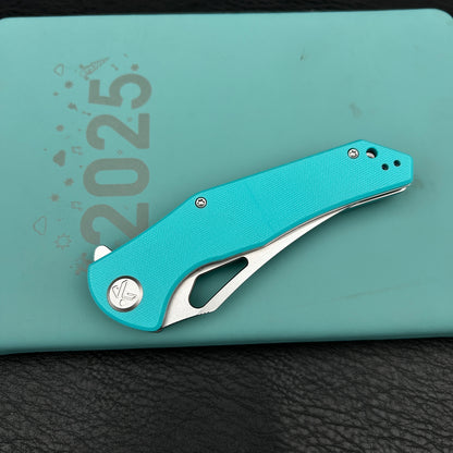 Kubey KU149I Phemius Liner Lock Folding Pocket Knife Tiffany Blue G10 Handle 3.66" Bead Blasted  14C28N