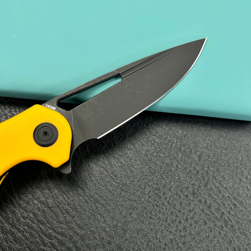 KUBEY  KU210J Dugu Liner Lock Folding Knife Yellow G10 Handle 2.91'' Blackwash 14C28N Blade