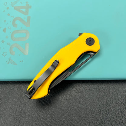 KUBEY  KU210J Dugu Liner Lock Folding Knife Yellow G10 Handle 2.91'' Blackwash 14C28N Blade
