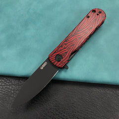 KUBEY KU371F  NEO Outdoor Folding Pocket Knife Red black Damascus G10 Handle 3.43" Blackwash AUS-10