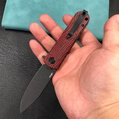 KUBEY KU371F  NEO Outdoor Folding Pocket Knife Red black Damascus G10 Handle 3.43" Blackwash AUS-10