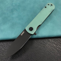 KUBEY KU371D  NEO Outdoor Folding Pocket Knife Jade G10 Handle 3.43" Blackwash AUS-10