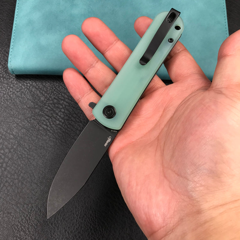 KUBEY KU371D  NEO Outdoor Folding Pocket Knife Jade G10 Handle 3.43" Blackwash AUS-10