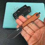KUBEY knife KU451C YAG Fixed Blade Knife Brown Micarta Handle 2.3" Blackwash 14C28N Fixed  Knife