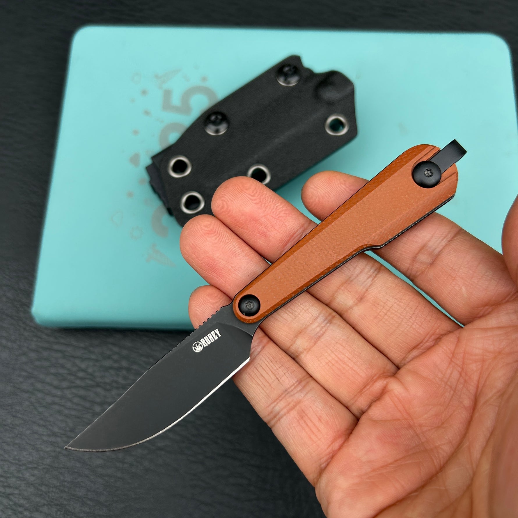 KUBEY knife KU451C YAG Fixed Blade Knife Brown Micarta Handle 2.3" Blackwash 14C28N Fixed  Knife