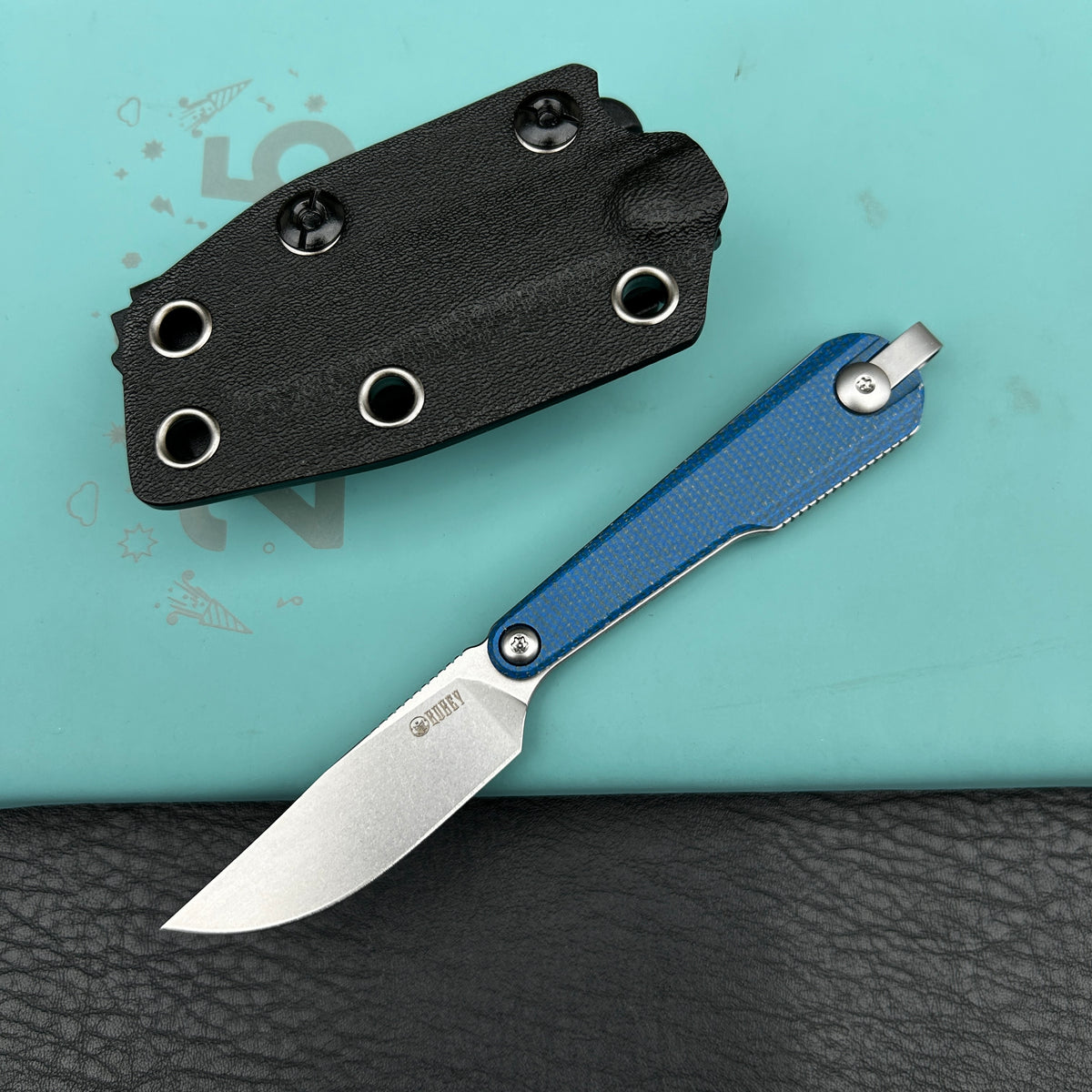 Kubey KNIVES KU451B YAG Fixed Blade Knife Blue Micarta Handle 2.3" Beadblast 14C28N Fixed  Knife