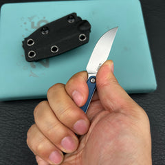 Kubey KNIVES KU451B YAG Fixed Blade Knife Blue Micarta Handle 2.3" Beadblast 14C28N Fixed  Knife