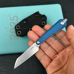 Kubey KNIVES KU450B YAG Fixed Blade Knife Blue Micarta Handle 2.4" Beadblast 14C28N Fixed  Knife