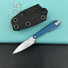 Kubey KNIVES KU452B YAG Fixed Blade Knife Blue Micarta Handle 2.44" Beadblast 14C28N Fixed  Knife