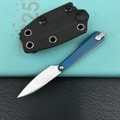Kubey KNIVES KU452B YAG Fixed Blade Knife Blue Micarta Handle 2.44" Beadblast 14C28N Fixed  Knife