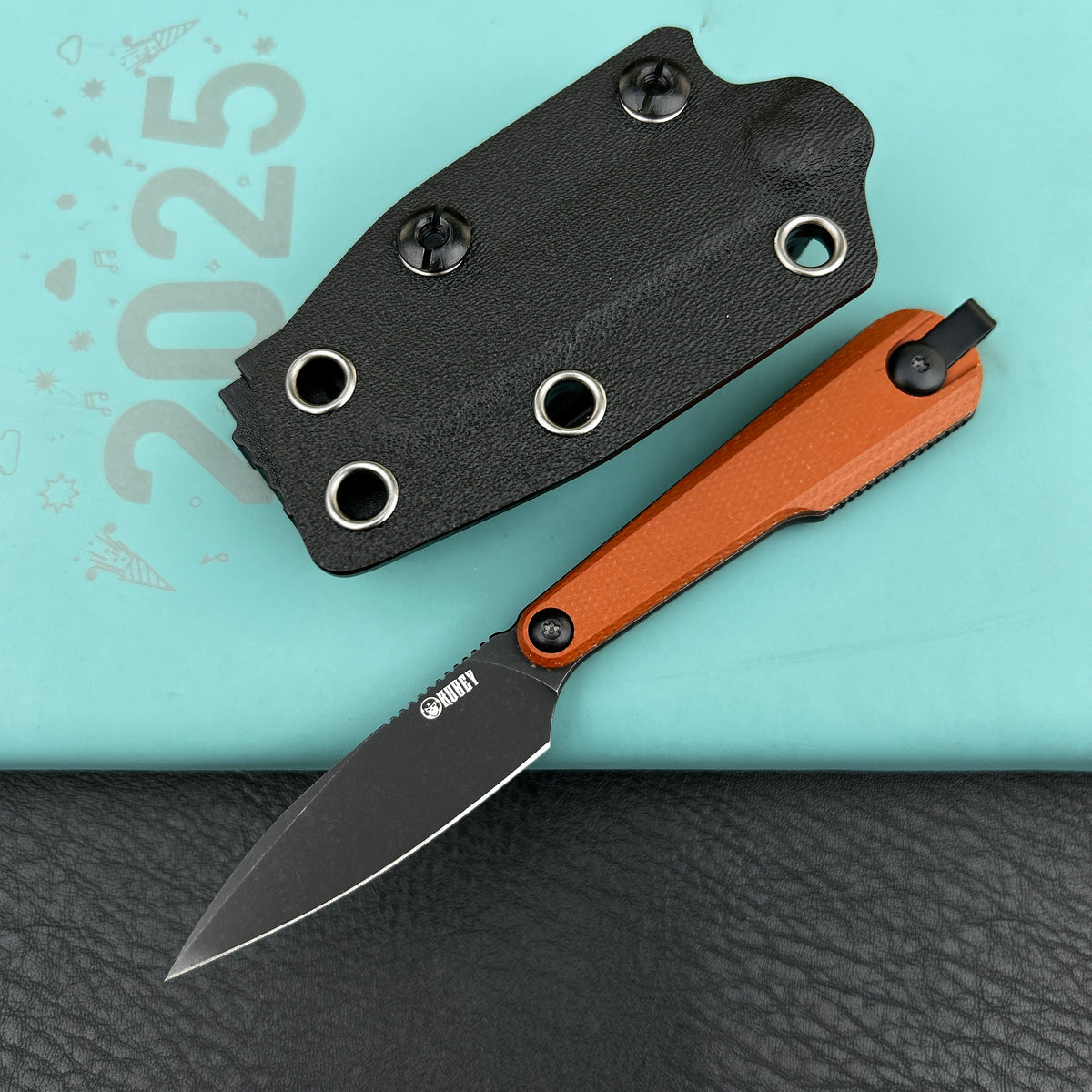 Kubey KNIVES KU452C YAG Fixed Blade Knife Brown Micarta Handle 2.44" Blackwash 14C28N Fixed  Knife
