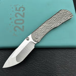 KB KNIVES KB444A Folklore Folding Knife Sandblast Titanium w/ Jigged Pattern Milling Handle 3.42'' Belt Satin M390 Blade