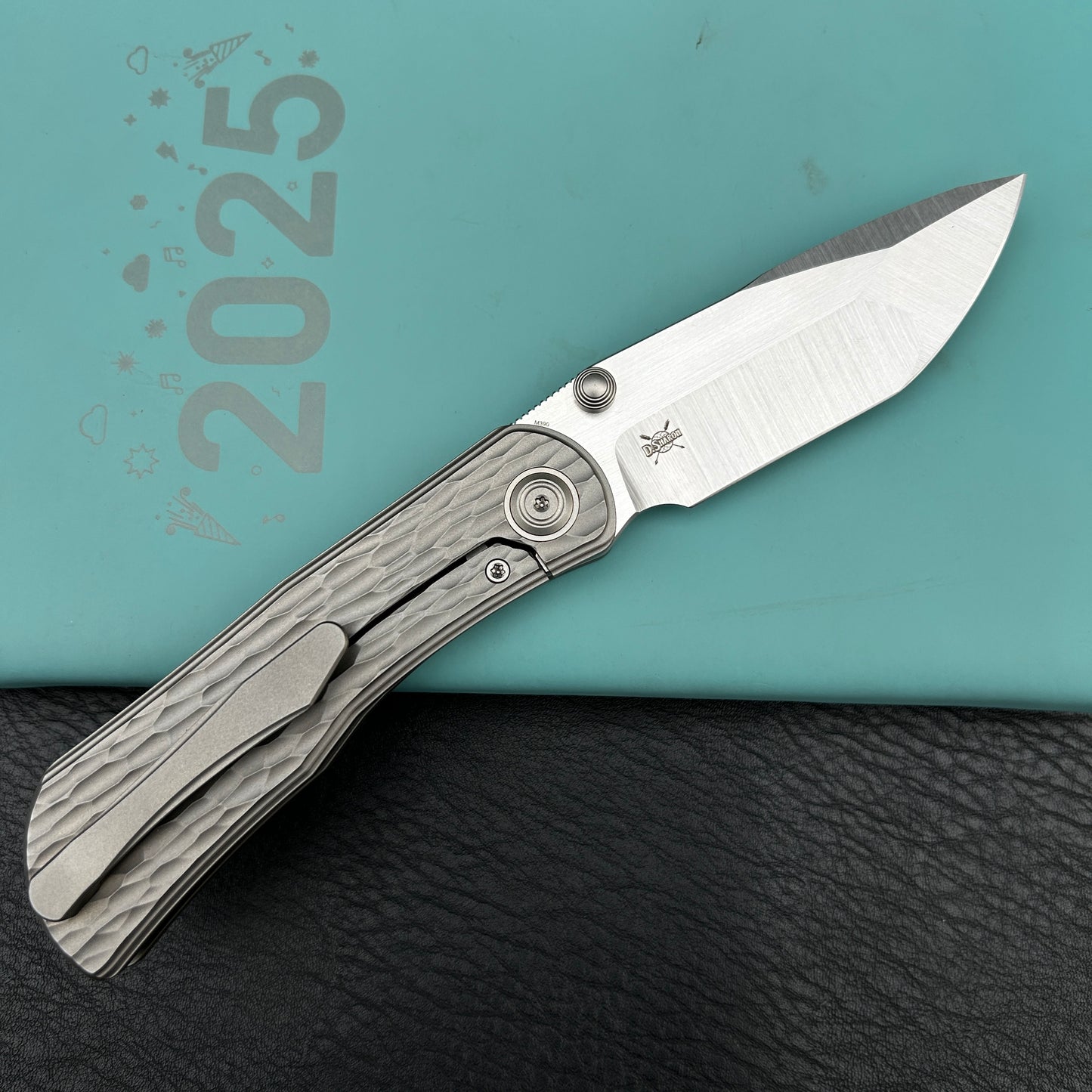 KB KB444A Folklore Folding Knife Sandblast Titanium w/ Jigged Pattern Milling Handle 3.42'' Belt Satin M390 Blade