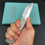 KB KNIVES KB444A Folklore Folding Knife Sandblast Titanium w/ Jigged Pattern Milling Handle 3.42'' Belt Satin M390 Blade