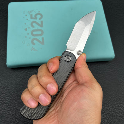 KB KB444C Folklore Folding Knife Regular DLC Titanium w/ Jigged Pattern Milling Handle 3.42'' Belt Satin M390 Blade
