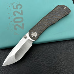 KB KB444B Folklore Folding Knife Flame Titanium w/ Jigged Pattern Milling Handle 3.42'' Belt Satin M390 Blade