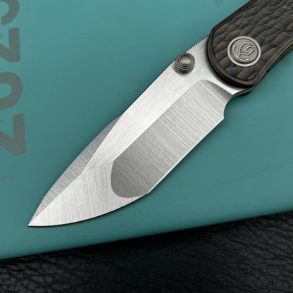 KB KB444B Folklore Folding Knife Flame Titanium w/ Jigged Pattern Milling Handle 3.42'' Belt Satin M390 Blade